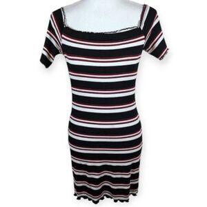 BLACK, WHITE, & RED STRIPE DRESS SZ.L EUC.